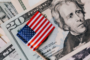 Canva Set of USA dollars and national flag